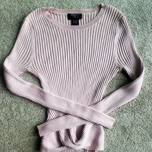Hooked Up By Iot Pale Pink Ribbed Knit Twist Front Sweater Junior's (small)